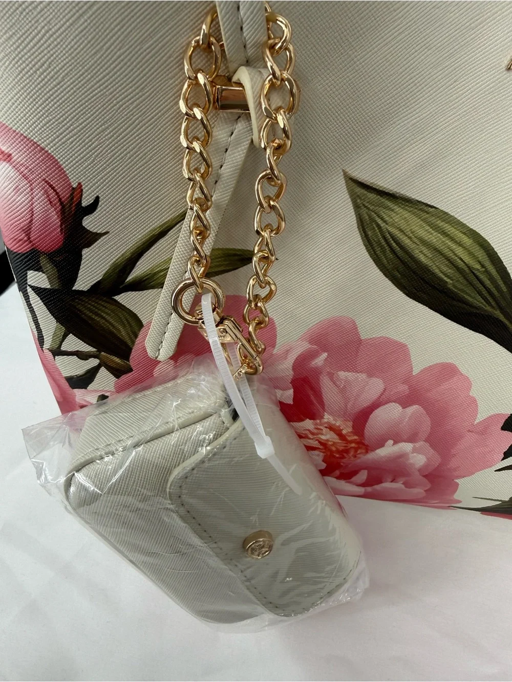 Anne Klein Pink Peony Floral Saffiano Tote Bag Shoulder Handbag Coin Purse NWT